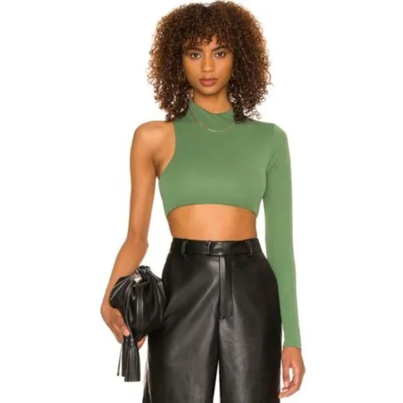 Camila Coelho Tops - Camila Coelho Blake Asymmetrical Crop Top in Basil Green